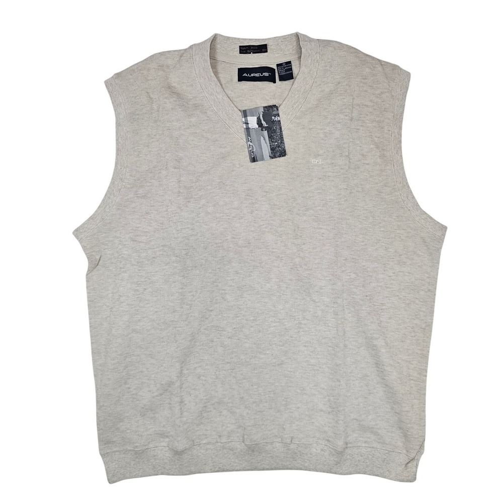 Aureus Mens V-Neck Sweater Vest XL Oatmeal Heather 100% Cotton‎ A603 NWT